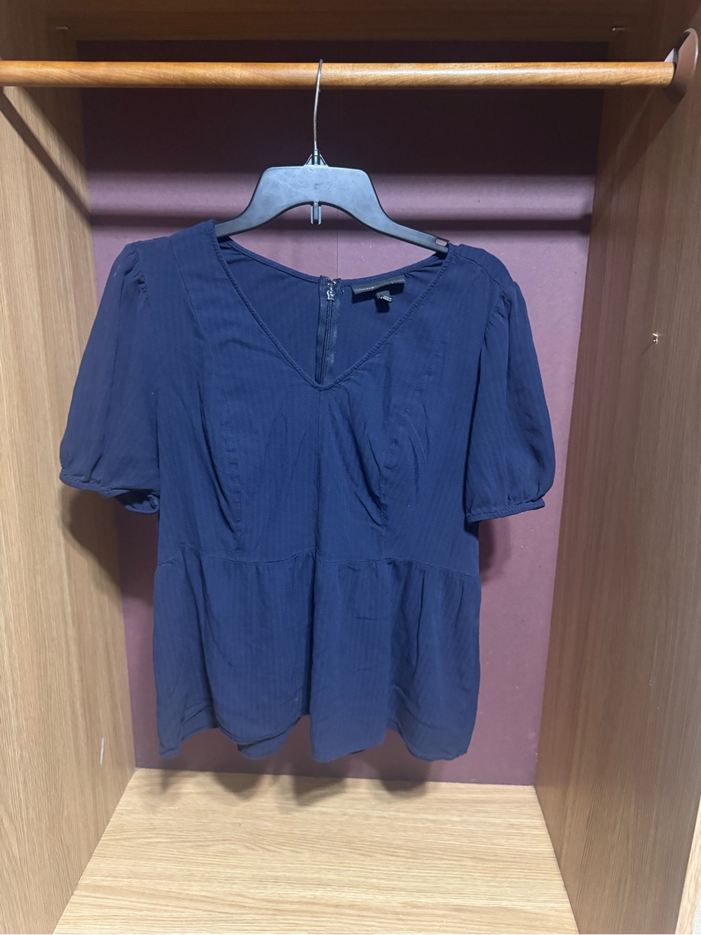 Lane Bryant Navy Blue V-Neck Puff Sleeve Peplum Blouse Size 14